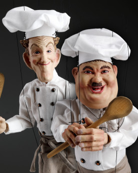 Kochpaar - Marionetten inspiriert von den berühmten Schauspielern Laurel & Hardy