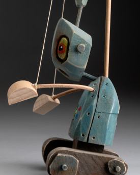 Robot - Marionetta in piedi in legno intagliato a mano