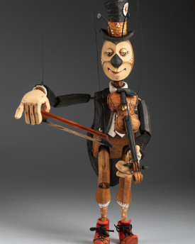 Bug el Violinista – marioneta única tallada a mano