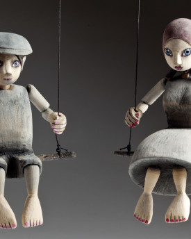 Couple on the Swing – Hand-Carved Wooden Marionettes